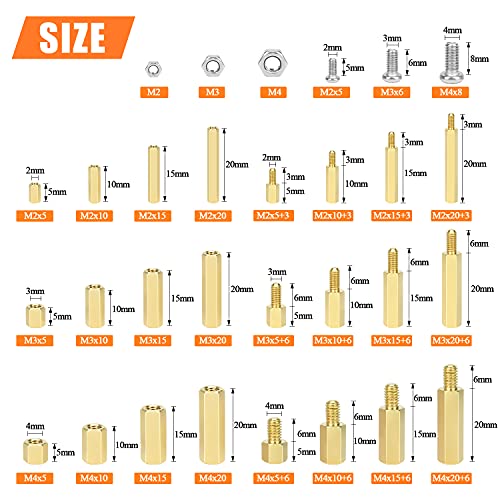 HELIFOUNER 420 Pieces M2 M3 M4 Male Female Hex Brass Spacers Standoffs Screws Nuts Assortment Kit with a Tweezers - size: M2 M3 M4 Brass Standoff Kit