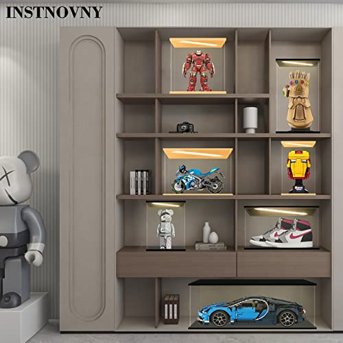 Acrylic Display Case for Collectibles, Action Figures & Trophies, Black Base Solid Yellow Light, 11.8×11.8×15.8 Inch - color: Black-solid Yellow, size: 11.8*11.8*15.8