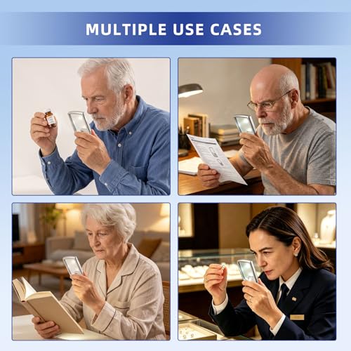 2PCS 3X 6X Magnifying Glass with Light, Mini Pocket Magnifying Glass, Portable Handheld Magnifier with Protective Sheath, Illuminated Lighted Magnifier for Reading, Coins, Hobby, Travel