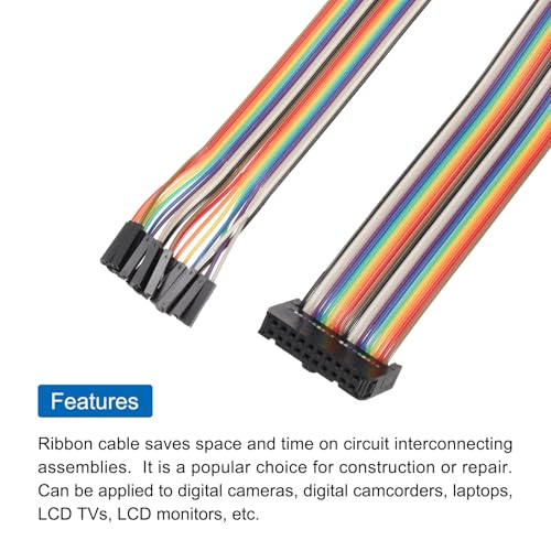 MECCANIXITY 2 Pcs IDC Rainbow Wire Flat Ribbon Cable FC-Female to 20P 11.8 Inch Length 2.54mm Pitch Breadboard Jumper Wires for Electronic Projects - size: 11.8 Inch, style: 20 Pin