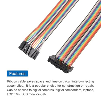 MECCANIXITY 2 Pcs IDC Rainbow Wire Flat Ribbon Cable FC-Female to 20P 11.8 Inch Length 2.54mm Pitch Breadboard Jumper Wires for Electronic Projects - size: 11.8 Inch, style: 20 Pin