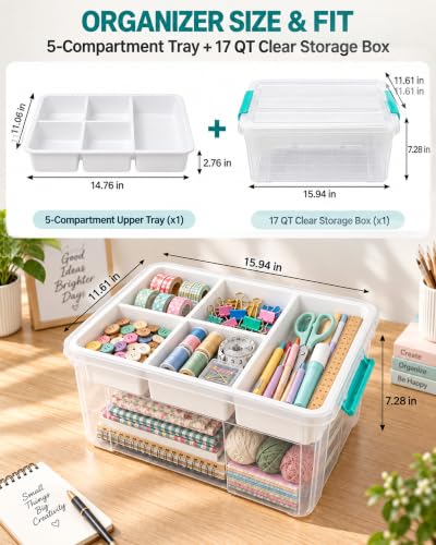 EOENVIVS 17 QT Craft Storage Box, Craft Organizers and Storage with Tray - color: Green
