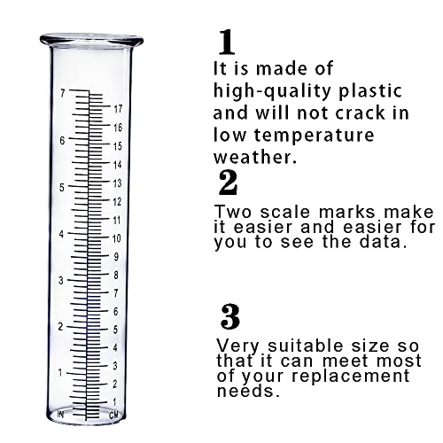 BIUWING Plastic rain Gauge Replacement Tube, 7'' Capacity rain gauges Tubes for Yard Garden Outdoor Home, Best Rated, No Frost Freeze Crack, Not Fragile (2 pcs) - color: 2 Pcs Plastic Rain Gauge Replacement Tube
