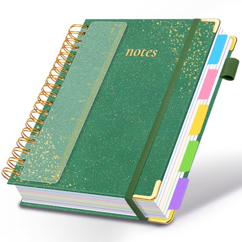 Hardcover Spiral Notebook with Tabs & Dividers, 8.5"x10" 5 Subject - color: Green, size: 8.5''x 11''