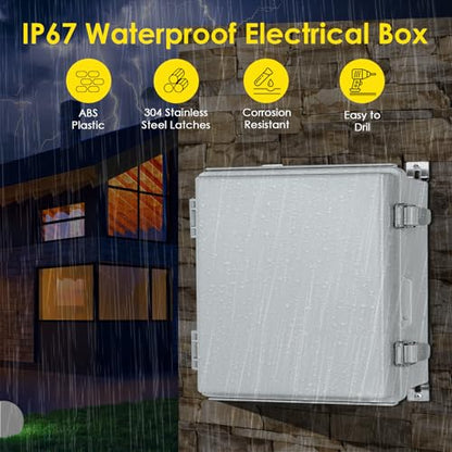 IP67 ABS Outdoor Electrical Junction Box Waterproof with Aluminum DIN Rail - color: Grey, size: 13''×13''×5''