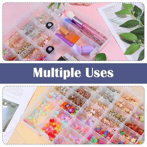2 Pcs Large 48 Grids Clear PP Plastic Organizer Box with Adjustable Dividers, Multi-Compartment Storage for Jewelry, Beads, Tackle, Arts, Crafts, and Small Parts