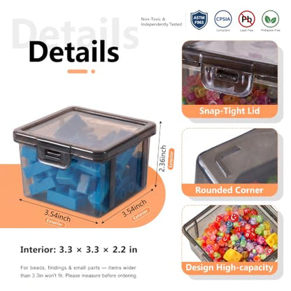 10 Pack Black Bead Organizer Box, Deep Small Stackable Snap-Lid Case - size: Black Square Small - 10 Pack