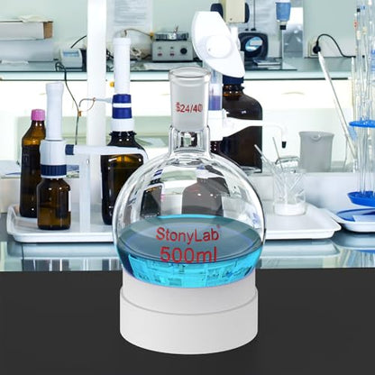 StonyLab Glass 500ml Heavy Wall Single Neck 1 Neck Round Bottom Flask RBF, with 24/40 Standard Taper Outer Joint – 500ml - size: 500 ml