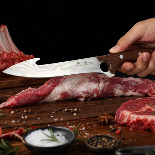 imarku Boning Knife 7.8 Inch for Meat Cutting High Carbon Stainless Steel - color: Ash Wood Brown