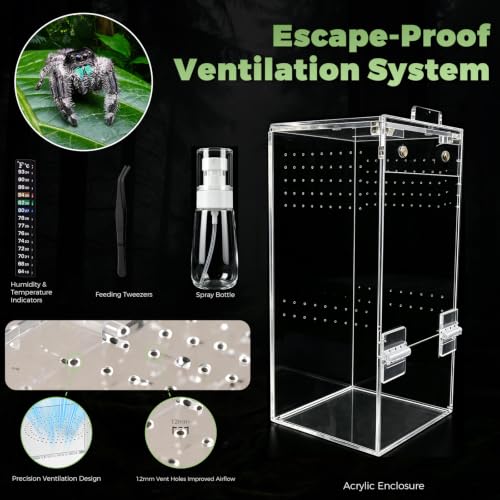 Jumping Spider Enclosure 4" x 4" x 8" Fully Assembled Acrylic Habitat Kit