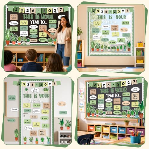 This is Your Year to Bulletin Board Set Plant Welcome Back to School Classroom Decoration Positive Affirmation Greenery Paper Cutouts Inspirational Bulletin Board for 2027 Office Chalkboard Wall Door - style: Plant your year