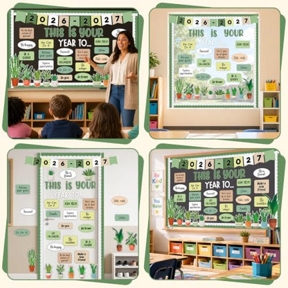 This is Your Year to Bulletin Board Set Plant Welcome Back to School Classroom Decoration Positive Affirmation Greenery Paper Cutouts Inspirational Bulletin Board for 2027 Office Chalkboard Wall Door - style: Plant your year
