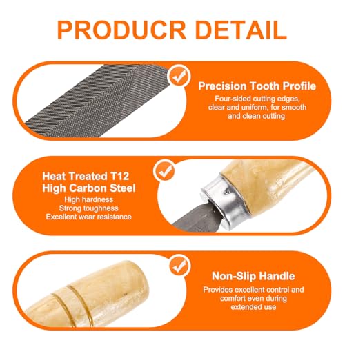 HARFINGTON Triangle Thin Teeth Cut File 6" Double Cut Teeth High Carbon Steel Hand Rasp File Wood Handle for Metal Wood Deburring Removing - size: 6", style: Thin