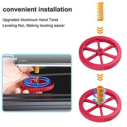 4PCS Upgraded Aluminum Hand Twist Leveling Nut with Hot Bed Die Springs and Screws for Ender 3/3 Pro/3 V2, Ender 5/5 Plus/Pro, CR-10, CR10S/10S Pro, CR 20 3D Printer Parts