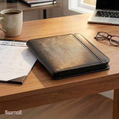 Samsill Professional Padfolio, Faux Leather Junior Portfolio with Zipper, 10.1 Inch Tablet Sleeve, with 7 x 10 Inch Notepad, Black - size: Junior - 7 x 10 inches, style: Zipper Padfolio