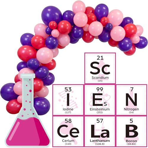 Gueevin 68 Pcs Science Party Decorations Kit Science Fair Bulletin Board for Classroom Colorful Balloon Arch Garland Kit for Lab Week Scientist Choool Educational Theme Subject(Rose Red) - color: Rose Red