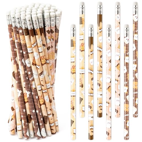 Xqumoi S’Mores Pencils with Eraser - S’More Love Fun #2 HB Pencils, Classroom Student Rewards Camping Back to School Office Supply Marshmallow Goodie Bag Fillers Stuffers Campfire Party Favors - style: Marshmallow