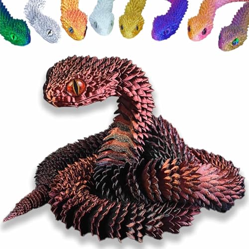 3D Printed Animals Set 3D Printed Snake Toys 3D Printed Articulated Flexible Fidget Toy 3D Printed Animals Exquisite Cute Pet Toy Children/Adults Fidget Toys (Black & Red, 11.8) - color: Black & Red, size: 11.8