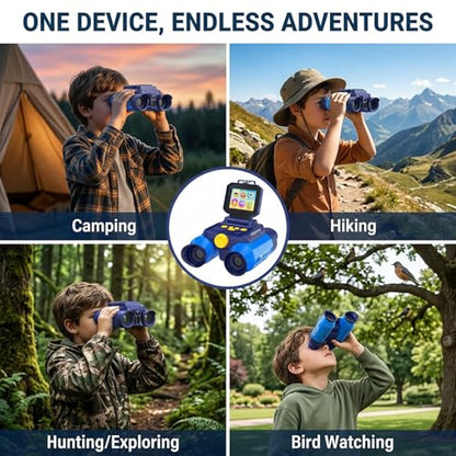 Kids Binoculars with Night Vision Camera, 10X Zoom Digital Adventures Telescope with 2.4" IPS Screen, Nature Explorer STEM Toys for Bird Watching Camping, Gifts for Boys Girls Age 4-12 - Blue - color: Blue