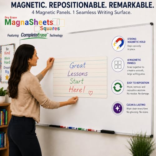 MAGNASHEET Squares Jumbo 4 Panel Magnetic Dry Erase Handwriting Paper