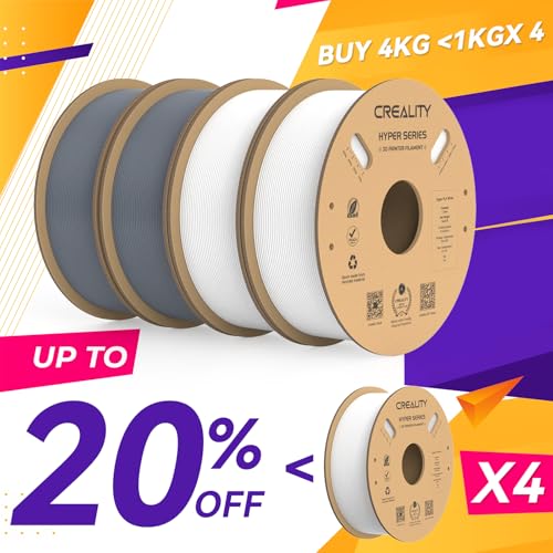 Creality Hyper PLA Filament 1.75mm, 30-600mm/s High Speed 3D Printer Filament, Dimensional Accuracy +/-0.02mm, Fit Most FDM 3D Printers, 4 Pack 1kg Spool(2.2lbs), White & Grey - color: White & Grey