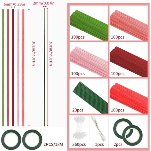 500 Pcs Pipe Cleaners Flower Kit,5 Colors Chenille Stems with Guide&Tools - color: Red