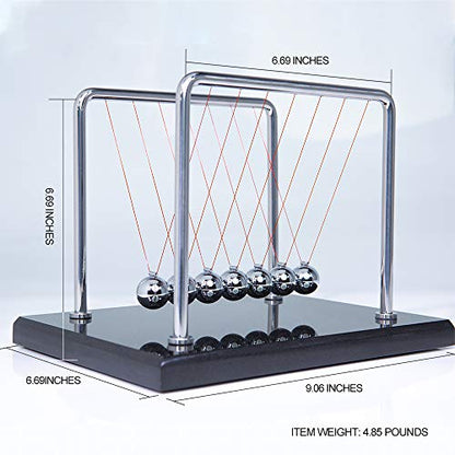 CERROPI Newton Cradle Balance Balls, Newton Pendulum with 7 Balls, Classic Newton Swing Ball, Science Physics Gadget | Desk Toys & Accessories, 70+ Sec Swingtime, Marble Base, Black