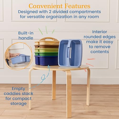 ECR4Kids 2-Compartment Large Storage Caddy Organizer, 6-Pack, Earthtone - color: Earthtone