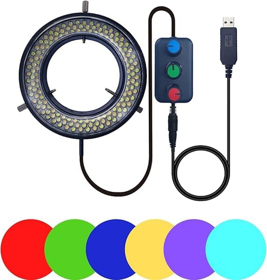 Microscope LED Ring Light Illuminator, USB 5V 144 Color Temperature Adjustable, RGB Focus Lamp Source for Monocular Binocular Trinocular Stereo Microscope Vision Scientific (144 LED RGB) - color: 144 LED RGB