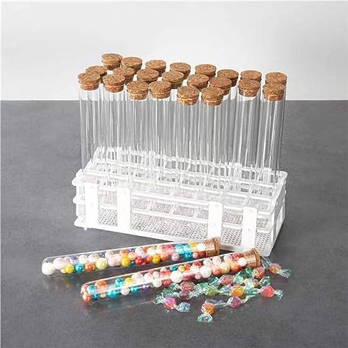Glass Test Tube Set 24pcs 80ml Glass Test Tubes 25 x 200mm with Cork Stoppers and 1pcs 24 Holes Plastic Tubes Rack for Test Lab Tubes - size: Glass Test Tube & Tube Rack Set