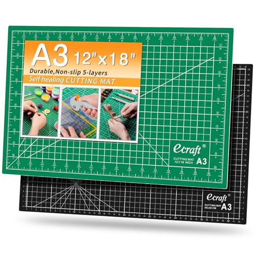 Ecraft Self-Healing Cutting Mat 12x18 Inch, Double-Sided 5-Ply Gridded Rotary Cutting Board, Non-Slip Surface for Sewing, Quilting & Crafts, Green/Black - color: Green/Black, size: 18"L x 12"W