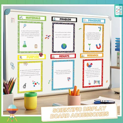 94 Pcs Science Fair Board Supplies 60 Trim Scalloped Bulletin Borders 24 Presentation Subtitles 2 Project Titles 6 Letter Stickers 2 Stickers for Classroom Display Boards(Scientific Lab) - style: Scientific Lab