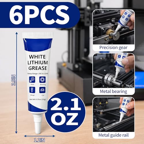6-Pack 3D Printer Grease Lubricant for Gears Parts, Multi-Purpose Lubricant Grease for FDM 3D Printer Parts, Gears, Guide Rails and Lead Screws, Smooth Motion Support, Low Odor Grease Paste, 10g × 6 - style: 3D Printer Grease 10g x 6