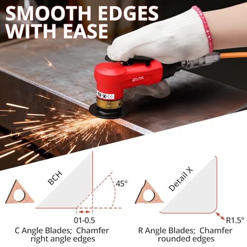 GETLITOOL Pneumatic Chamfering Tool 30000 RPM with 12C & 10R-Angle Blade - color: Red