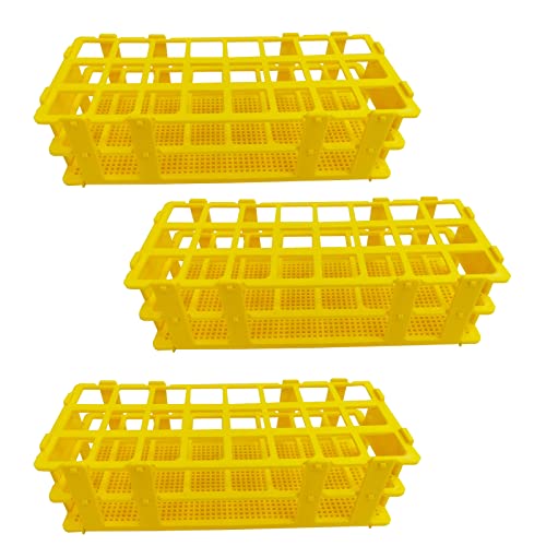 3 Packs Plastic Test Tube Rack, 24 Holes Lab Test Tube Rack Holder for 25mm Test Tubes, Yellow, Detachable (Yellow24)