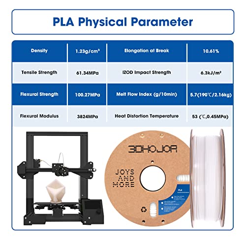 3DHoJor PLA Filament 1.75mm 3D Printing Filament PLA Lite 1kg Cardboard Spool (2.2lbs), Fit Most FDM 3D Printer,Dimensional Accuracy +/- 0.03 mm,Vacuum Packaging-Natural - color: Natural White