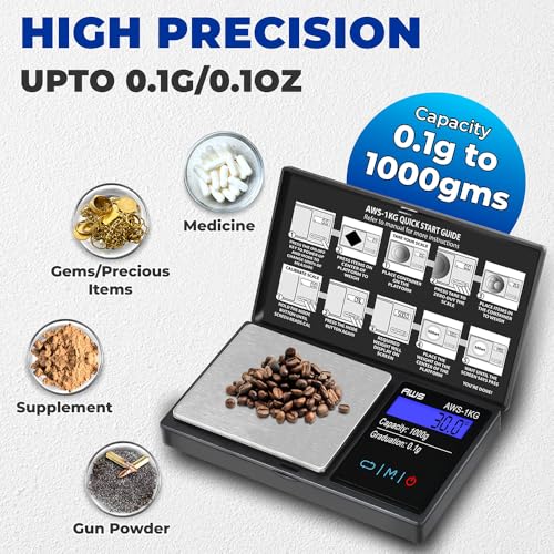 American Weigh Scales Series Digital Pocket Weight Scale 600g x 0.1g |Digital Gram Scale Small Scale Mini Food Scale Jewelry Scale Ounces/Grains Scale, Easy to Carry (Black, 1000g x 0.1g) - color: Black, size: 1000G x 0.1G