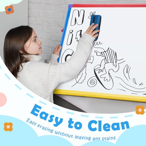 SWANCROWN Magnetic Board for Kids - Tabletop White Board for Children- 24x18 Inch Double Sided Foldable Dry Erase Board Standing with 82Pcs Alphabet Magnets Whiteboard Letters - color: ‎tabletop Whiteboard