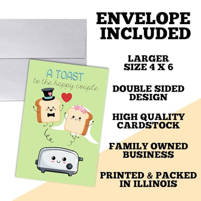 Amanda Creation Funny Wedding Card, 4x6 Blank Inside with Silver Envelope, A Toast to the Newlyweds Bread & Toaster Bride and Groom Greeting - style: Toast