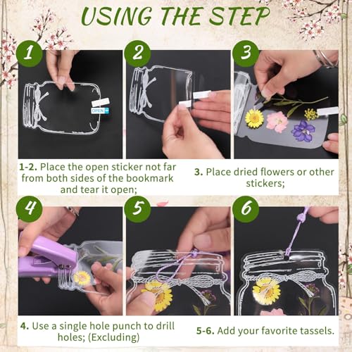 Kaluofan 103PCS Bookmark Making Kit, Transparent Flower Bookmarks, Handmade Dried Flower Bookmark Kit for School, DIY Bookmark Kit with Abundant Bottle Bookmarks Dried Flowers Tassels and Tweezer - color: L00, size: 100PCS