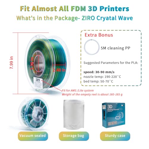 ZIRO Fast Color Change PLA, Transluent Filament 1.75mm, Crystal Wave - color: Cyrstal Wave