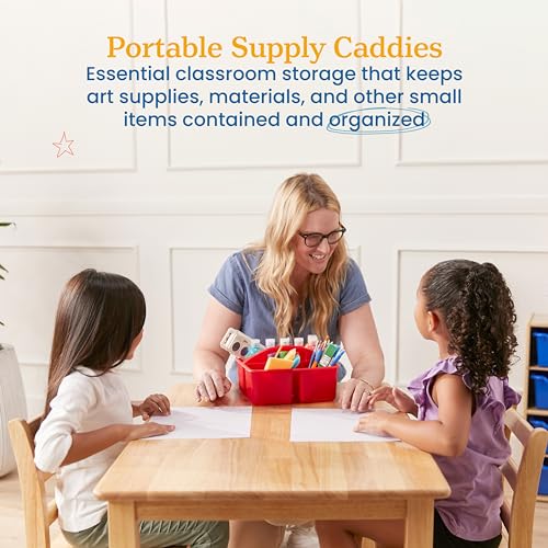 ECR4Kids 3-Compartment Small Storage Caddy Organizer, 6-Pack, Primary - color: Primary