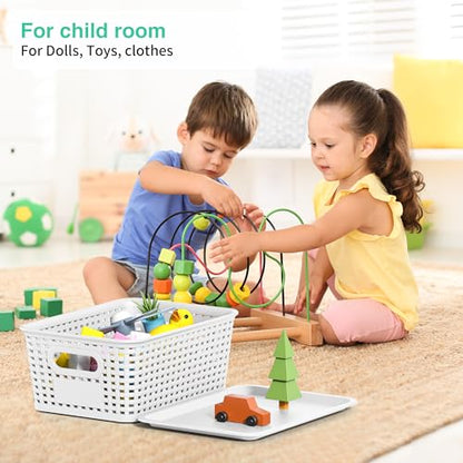 8 Pack Plastic Storage Baskets,White Stackable Bins with Lid - color: White