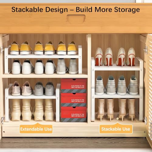 2-Pack Expandable Shoe Rack, Closet Organizer, 10" High, 15"-24" - color: White 2-pack, size: H: 10"