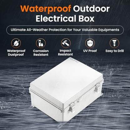 QILIPSU Waterproof Junction Box IP67 Outdoor Plastic Electrical Project Enclosure Weatherproof with Mounting Plate, Wall Brackets, Hinged Grey Cover 16.1"x12.2"x7.1" - color: Grey Cover, size: 16.1"x12.2"x7.1"