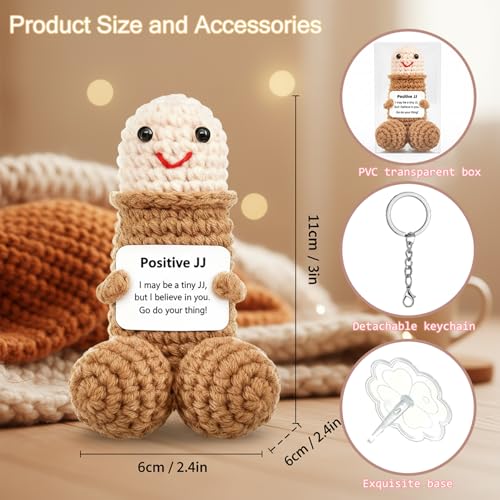 Emotional Support Crochet Gag Doll Desk Ornament with Positive Card - color: Brown B Jj
