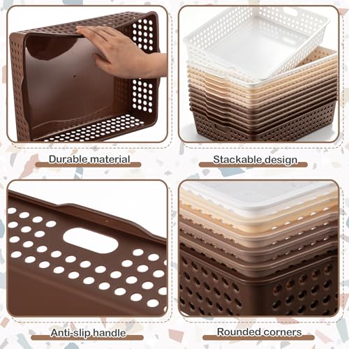 Geetery 12 Pack Classroom Storage Baskets with Handle,Gradient Brown - color: Gradient Brown