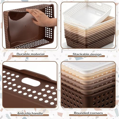Geetery 12 Pack Classroom Storage Baskets with Handle,Gradient Brown - color: Gradient Brown