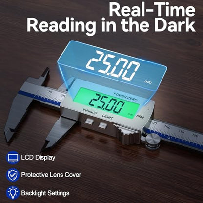 Preciva Backlight Digital Caliper, 6 Inch Rechargeable Electronic Micrometer with IP54 Waterproof and Large LCD Screen Conversions for in/MM/F Precision Measuring Tool for DIY/Professional Use - color: Blue