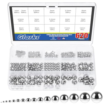Glarks 620pcs 16 Sizes Precision Bearing Balls, Bearing Balls Assortment, Steel Ball Bearing for Machinery, Automotive, Valves, Ball Mill - style: 620pcs 16 sizes